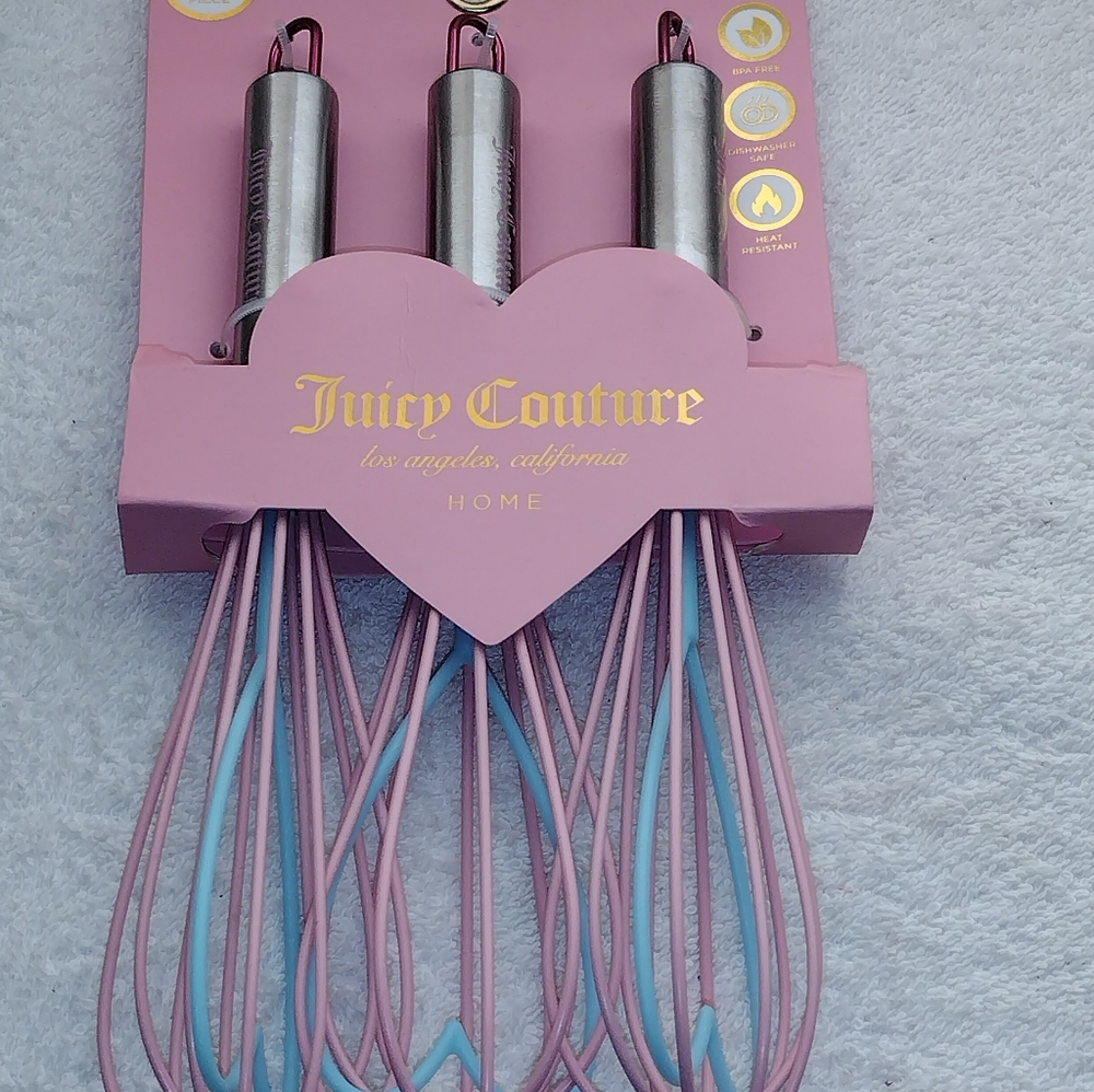 JUICY COUTURE 3 PIECE WHISK SET  PINK LIGHT BLUE BPA FREE NEW